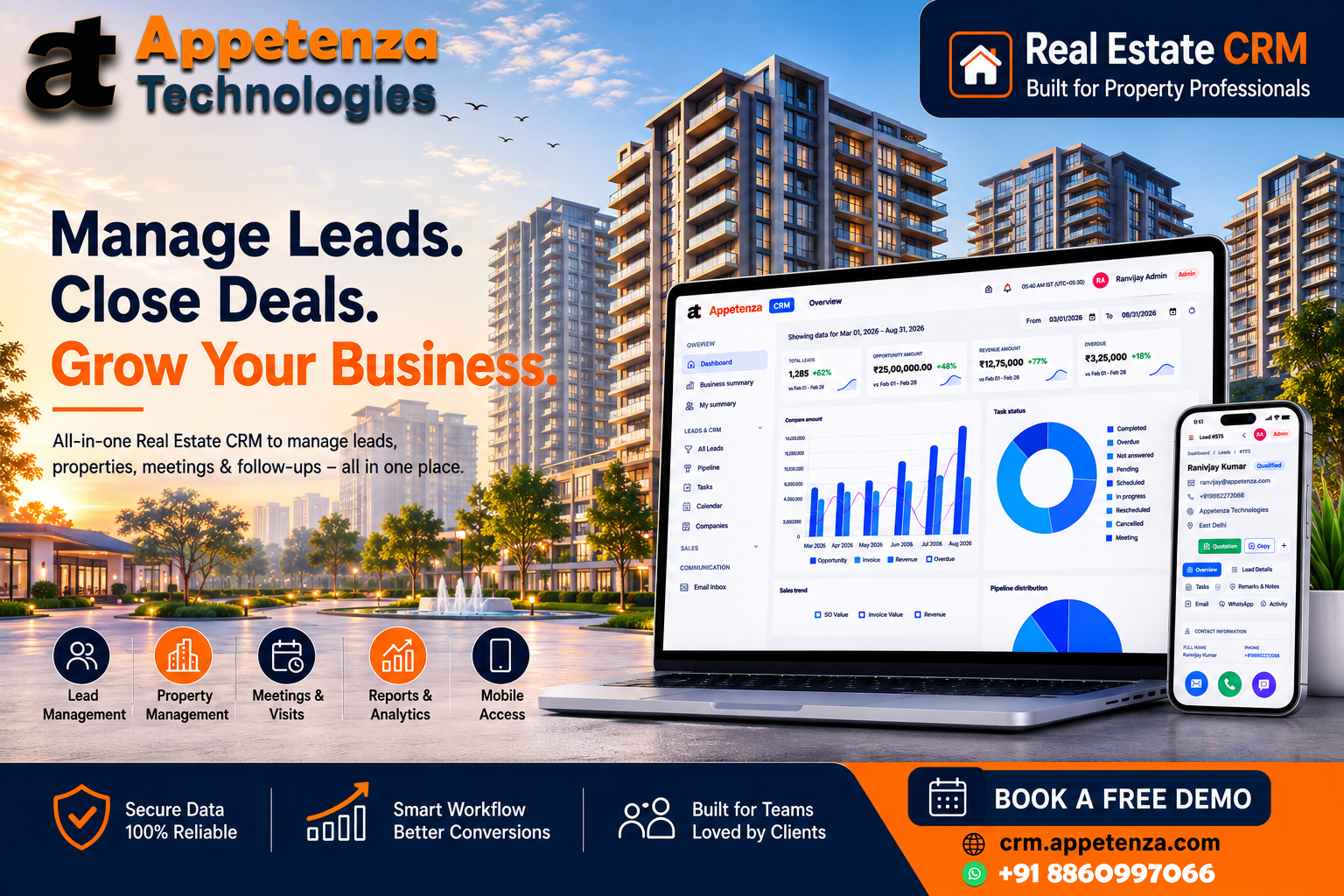 Appetenza Real Estate CRM for managing leads, properties, follow-ups, meetings and sales.